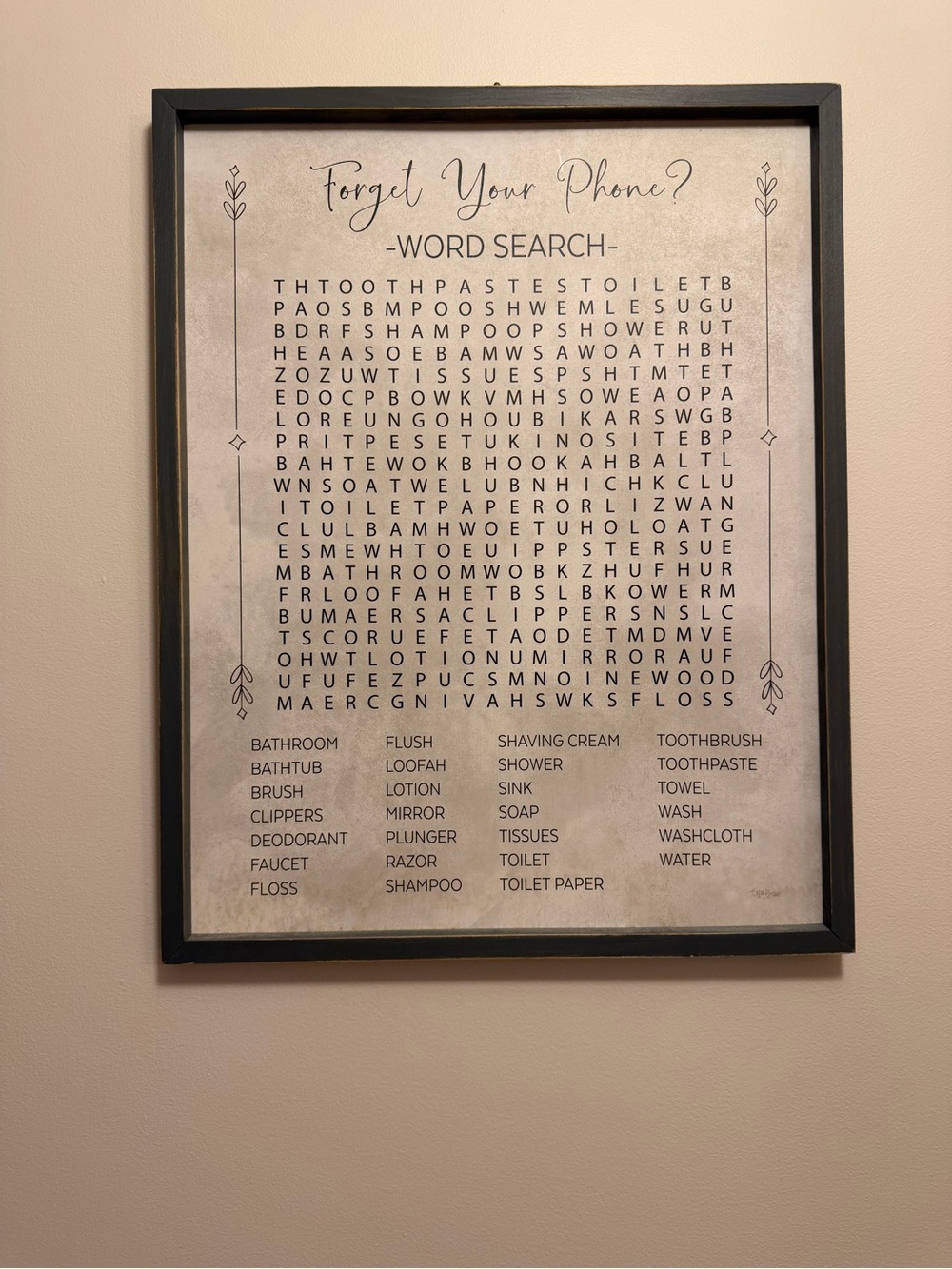 Framed "Forget Your Phone?" Word Search Wall Art - Black Frame
